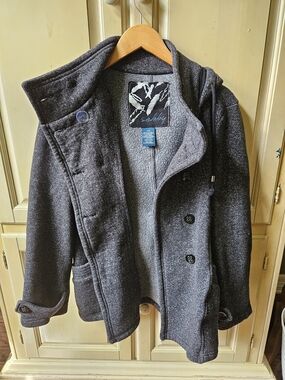 Sebby Men's Dark Gray Hooded Pea Coat